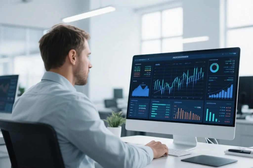 专业分析师正在研究数据图表